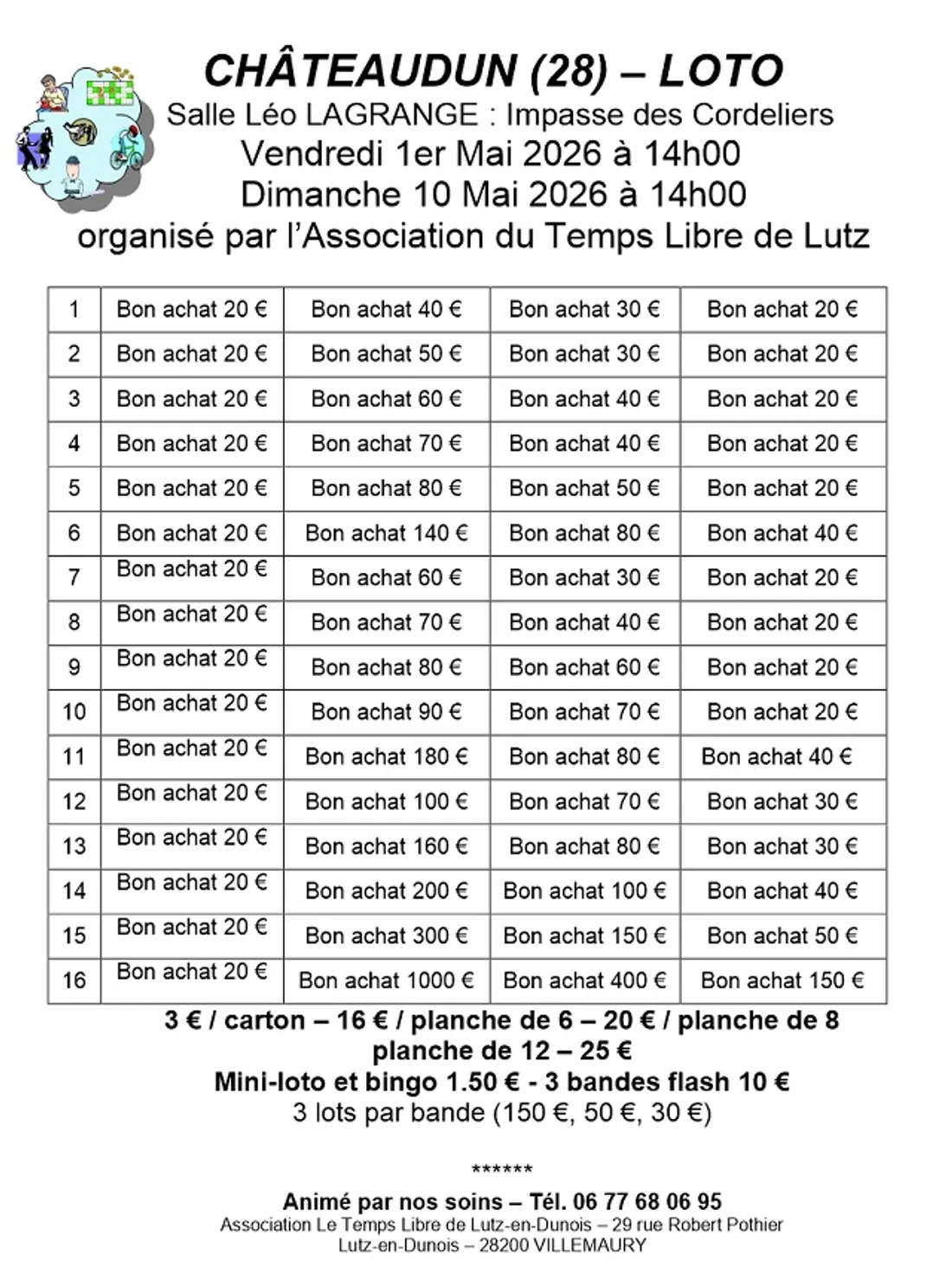 CHÂTEAUDUN - Loto de l'Association du Temps Libre de Lutz