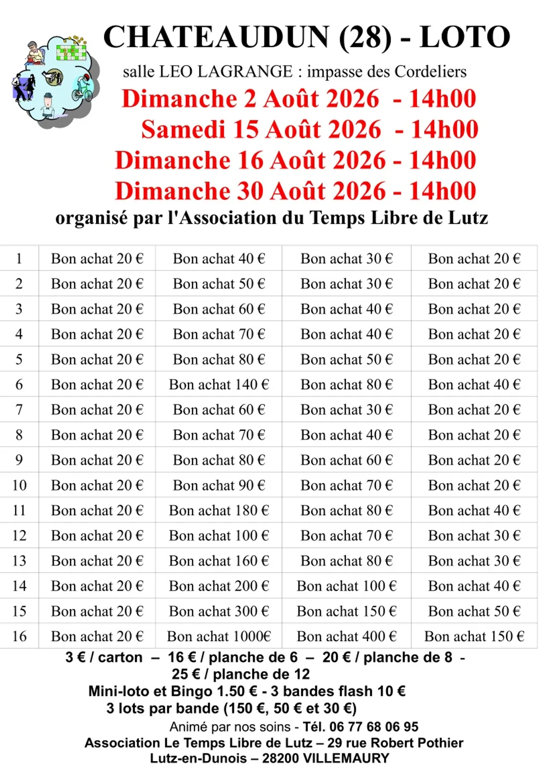 CHÂTEAUDUN - Loto de l'Association du Temps Libre de Lutz