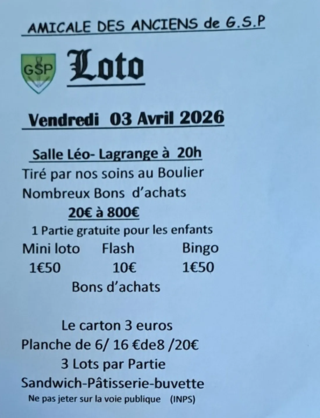 CHÂTEAUDUN - Loto des Anciens de la GSP