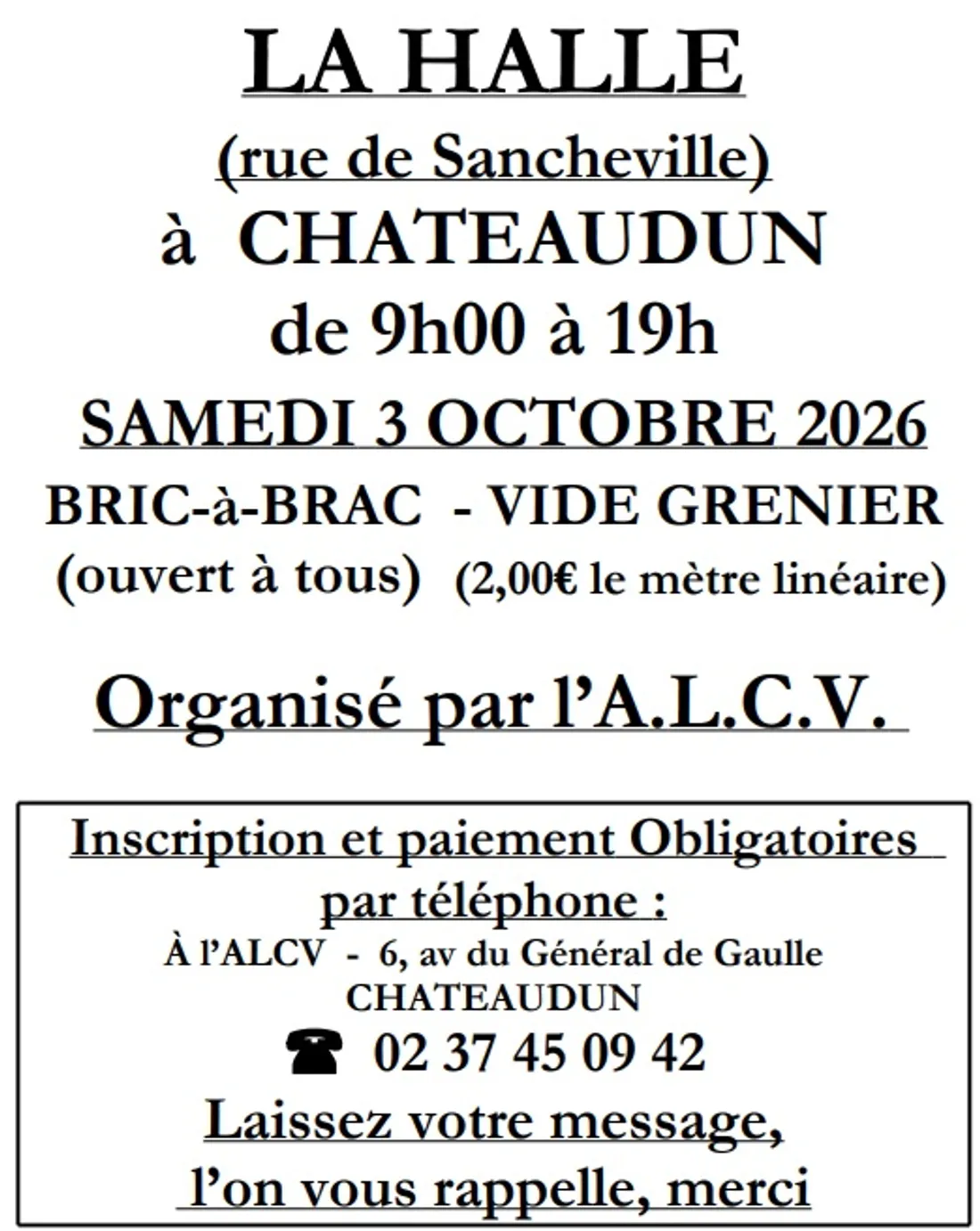 CHÂTEAUDUN - Bric-à-brac, Vide-greniers de l'ALCV
