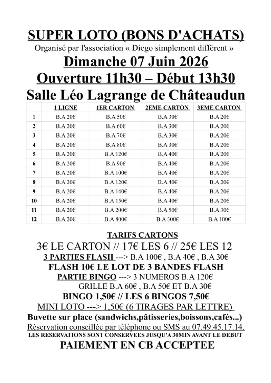 CHÂTEAUDUN - Loto de l'association Diego simplement différent
