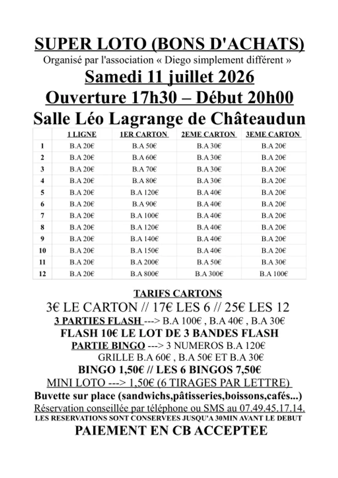 CHÂTEAUDUN - Loto de l'association Diego simplement différent