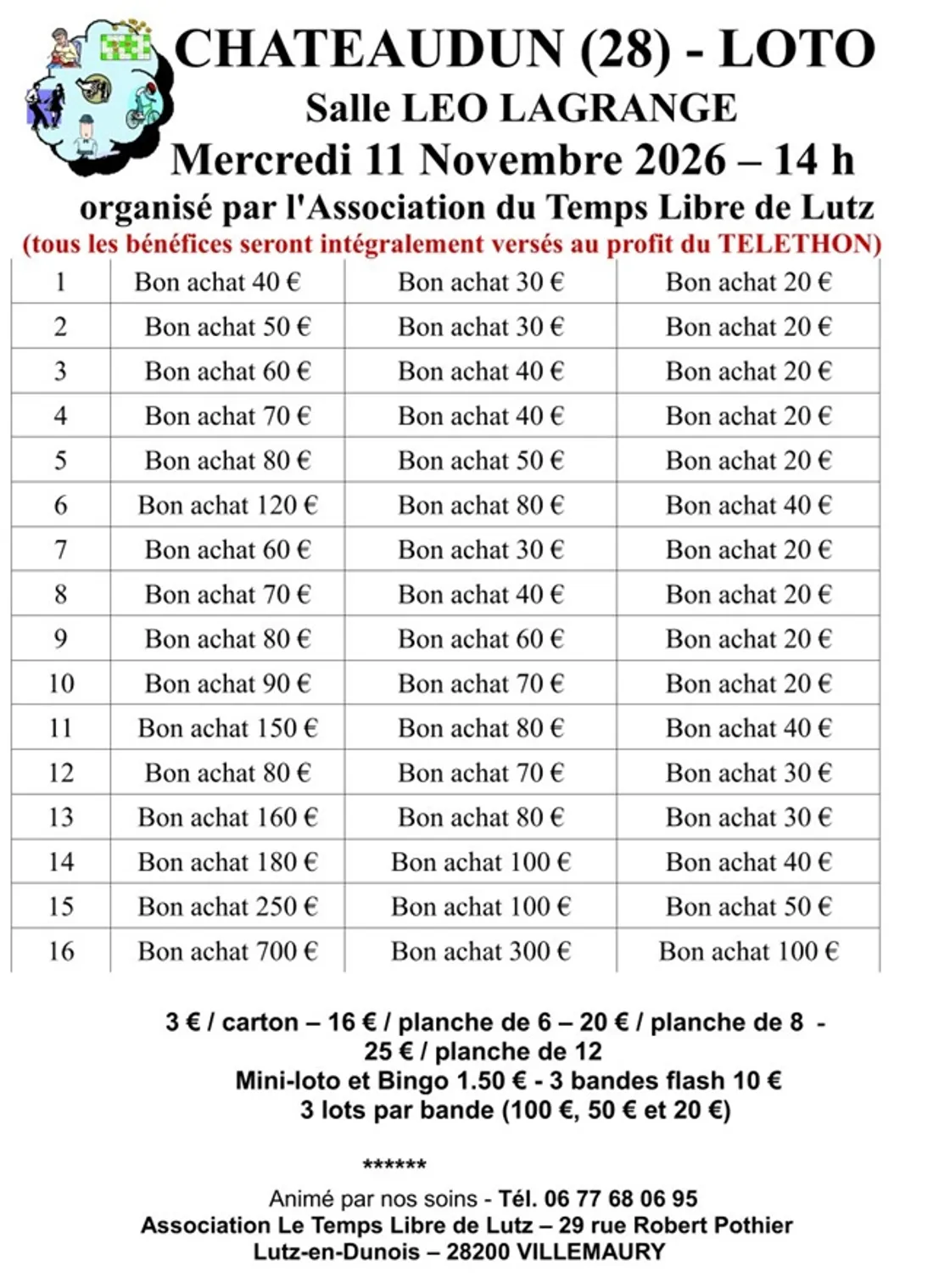 CHÂTEAUDUN - Loto de l'association du Temps Libre de Lutz