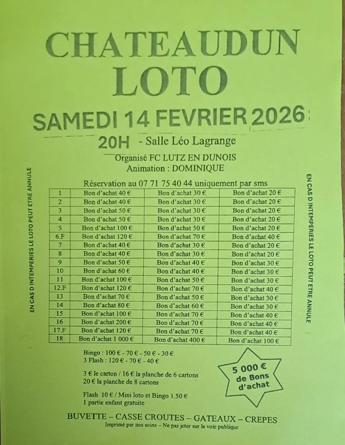 CHÂTEAUDUN - Loto du FC Lutz-en-Dunois