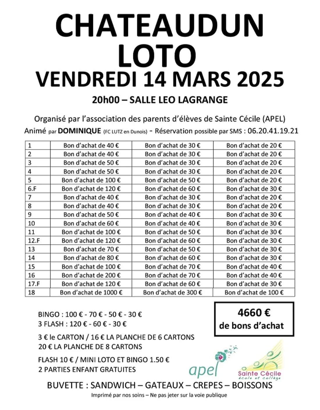 CHÂTEAUDUN - Loto de l'APEL de Sainte-Cécile