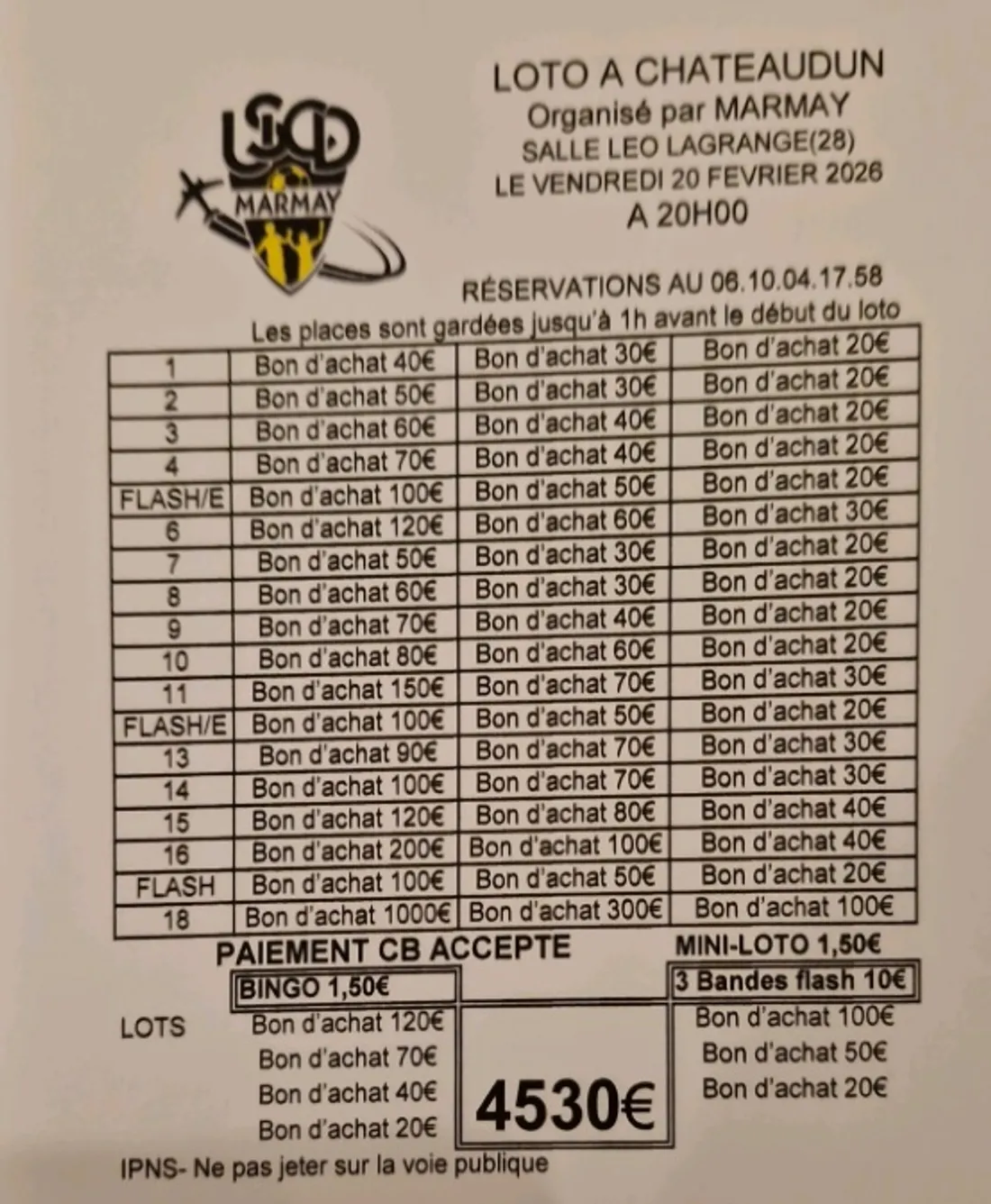 CHÂTEAUDUN - Loto de Marmay