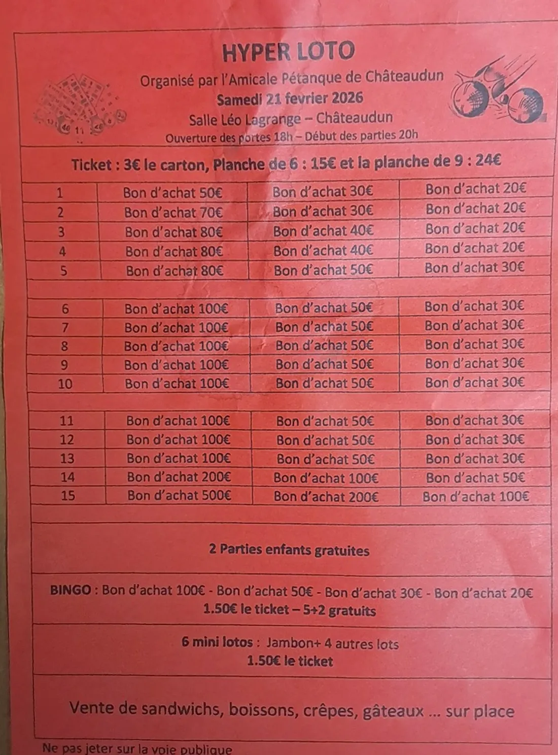 CHÂTEAUDUN - Loto de l'Amicale Pétanque
