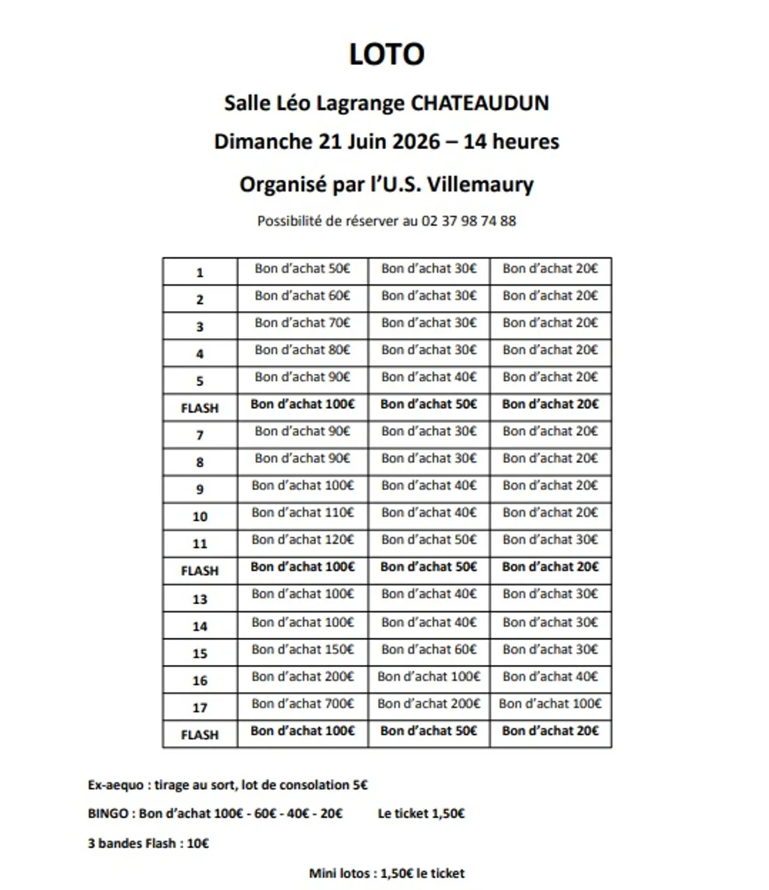 CHÂTEAUDUN - Loto de l'US Villemaury