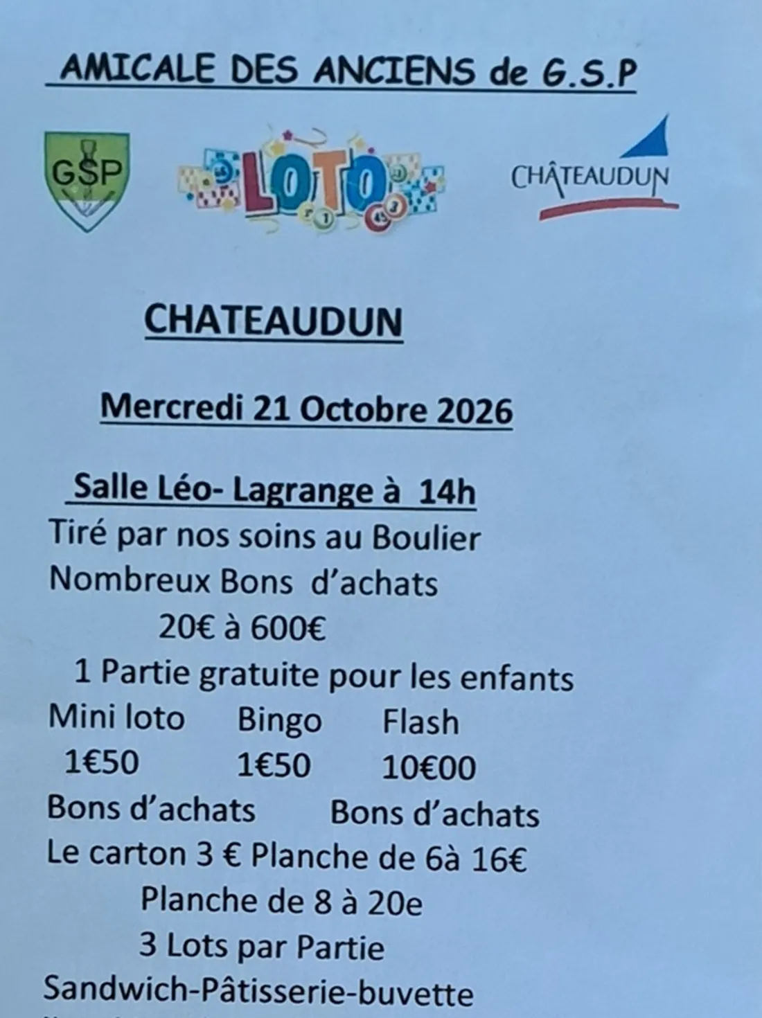 CHÂTEAUDUN - Loto de l'Amicale des Anciens de la GSP