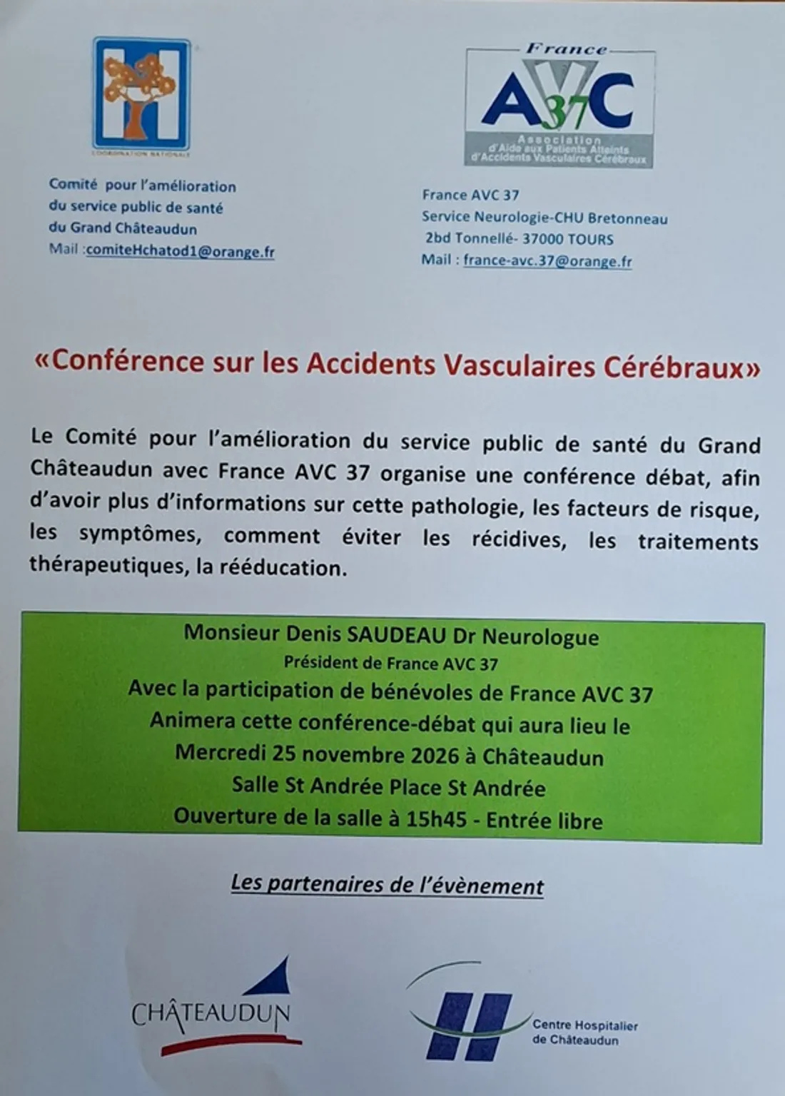 CHÂTEAUDUN - Conférence sur les Accidents Vasculaires Cérébraux