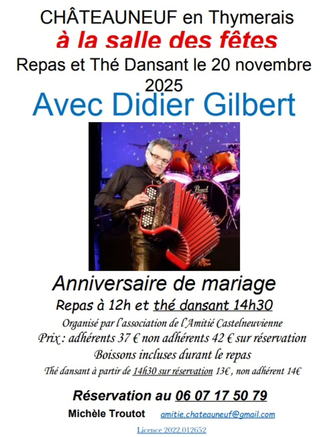 CHÂTEAUNEUF-EN-THYMERAIS - Déjeuner et Thé dansant avec Didier Gilbert