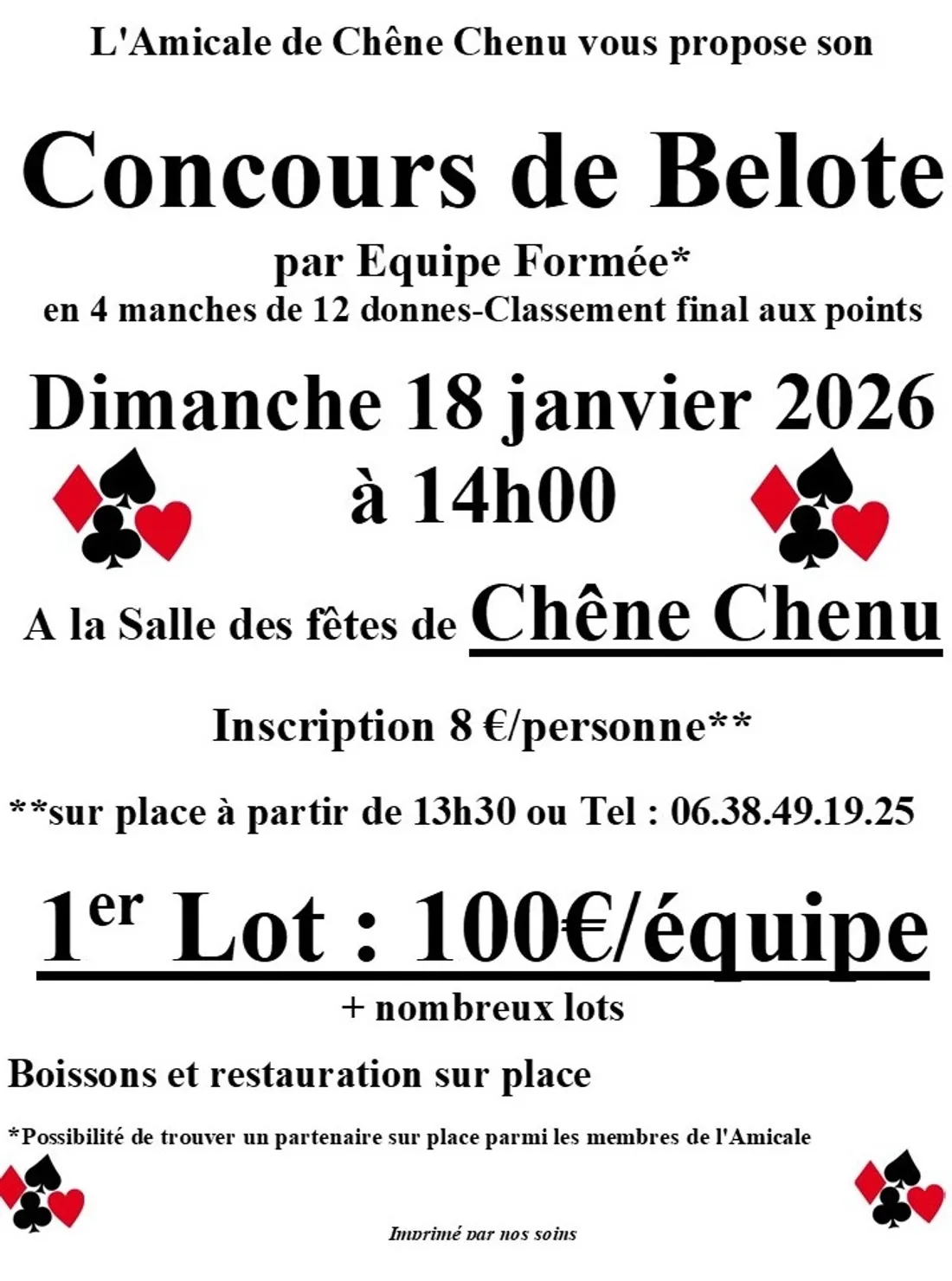 TREMBLAY-LES-VILLAGES - Concours de Belote de l'Amicale de Chêne Chenu