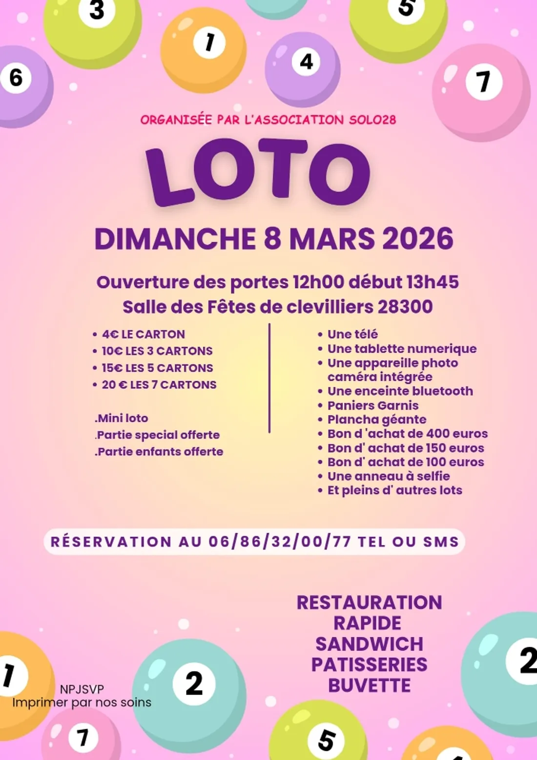 CLÉVILLIERS - Loto de l'association Solo28