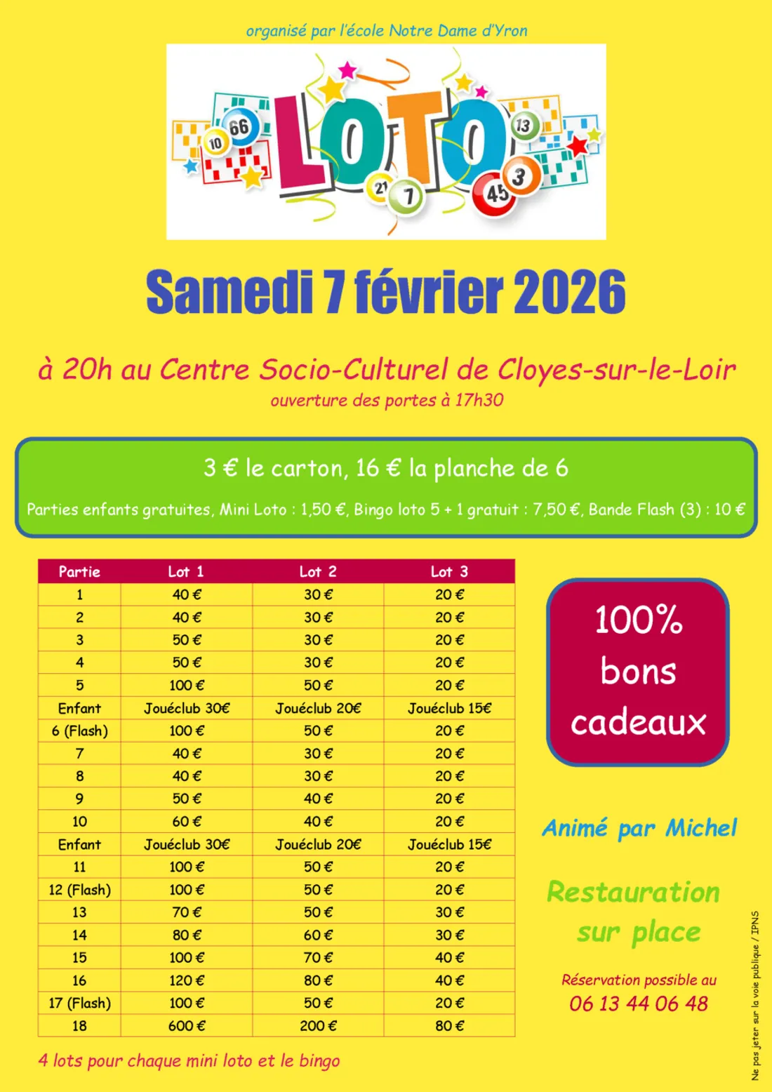 CLOYES-SUR-LE-LOIR - Loto de l'école Notre-Dame d'Yron