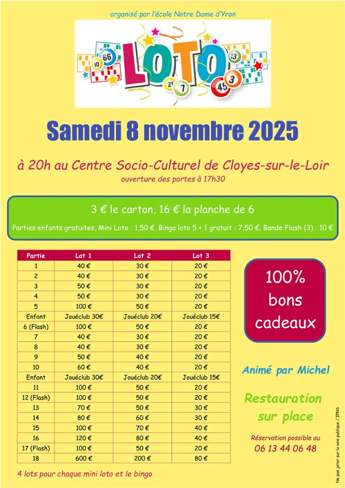 CLOYES-SUR-LE-LOIR - Loto de l’École Notre-Dame d'Yron