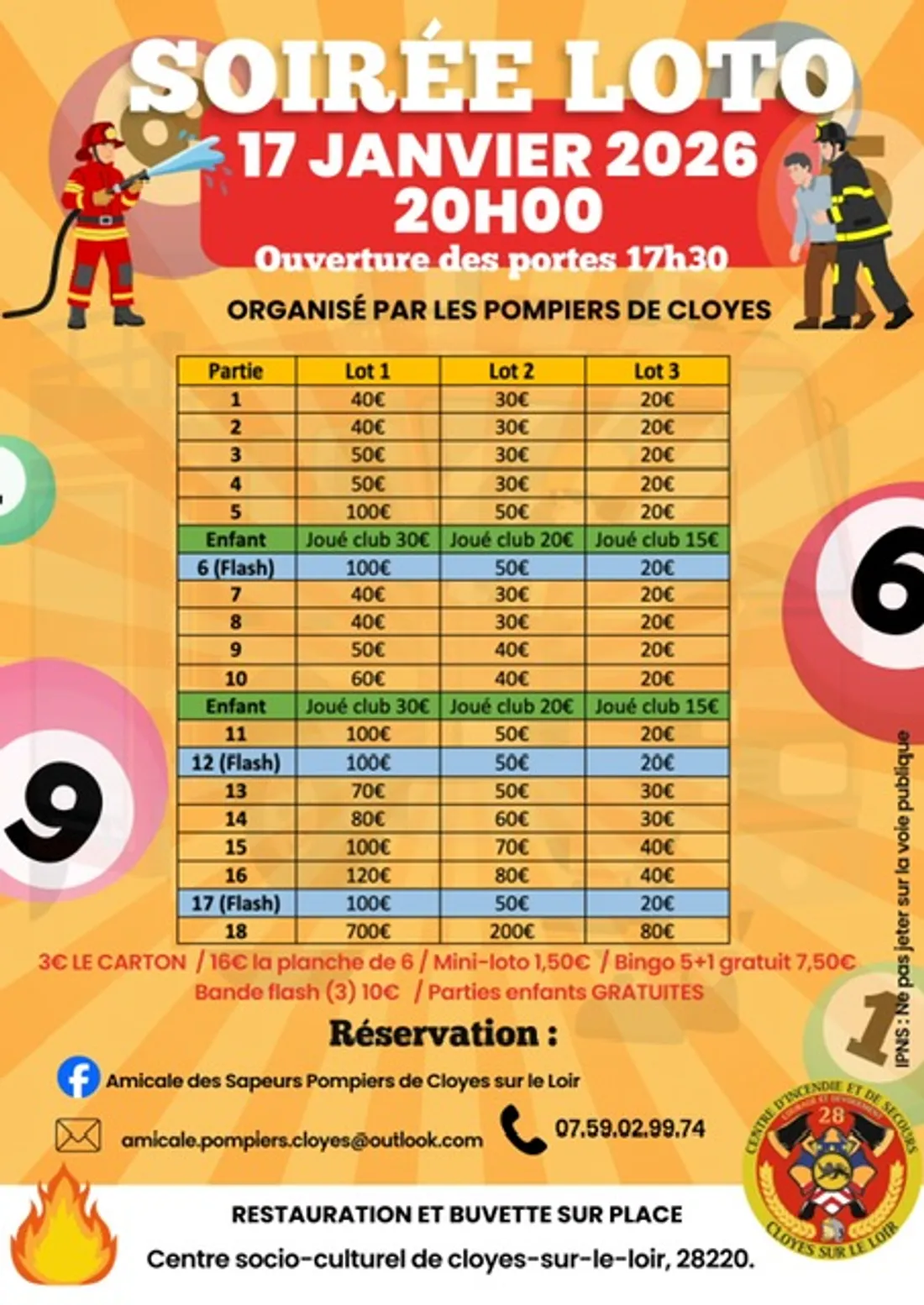 CLOYES-SUR-LE-LOIR - Loto des pompiers