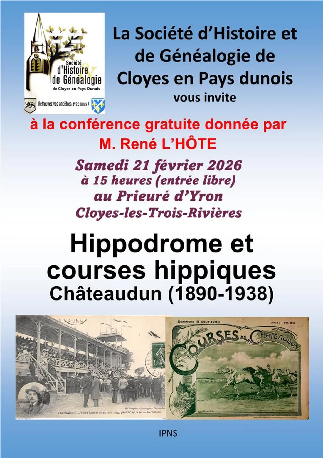 CLOYES-SUR-LE-LOIR - Conférence : Hippodrome et courses hippiques Châteaudun 1890 - 1938