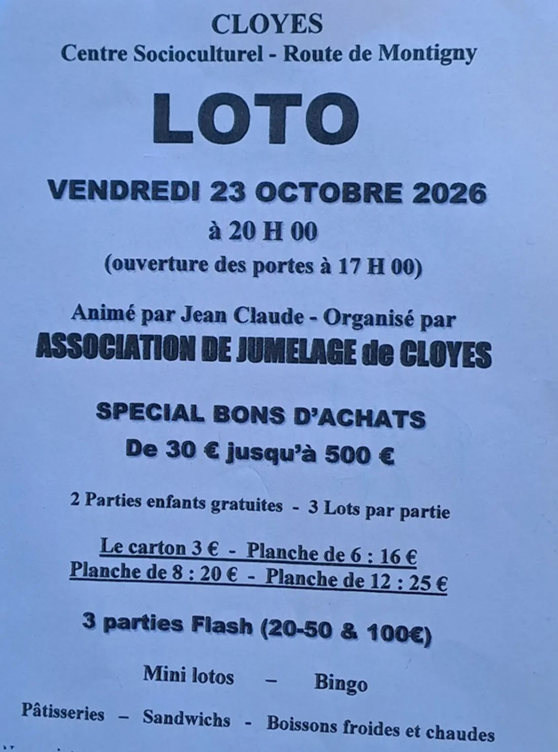 CLOYES-SUR-LE-LOIR - Loto de l'association de jumelage