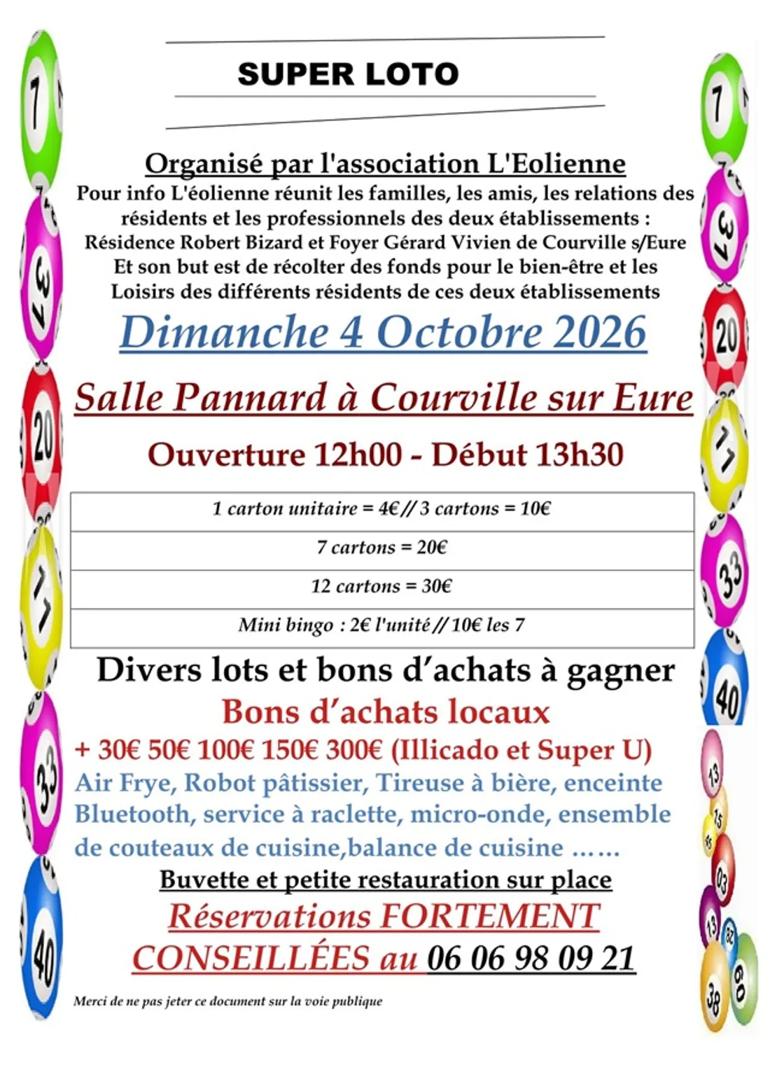 COURVILLE-SUR-EURE - Loto de l'association l'Eolienne