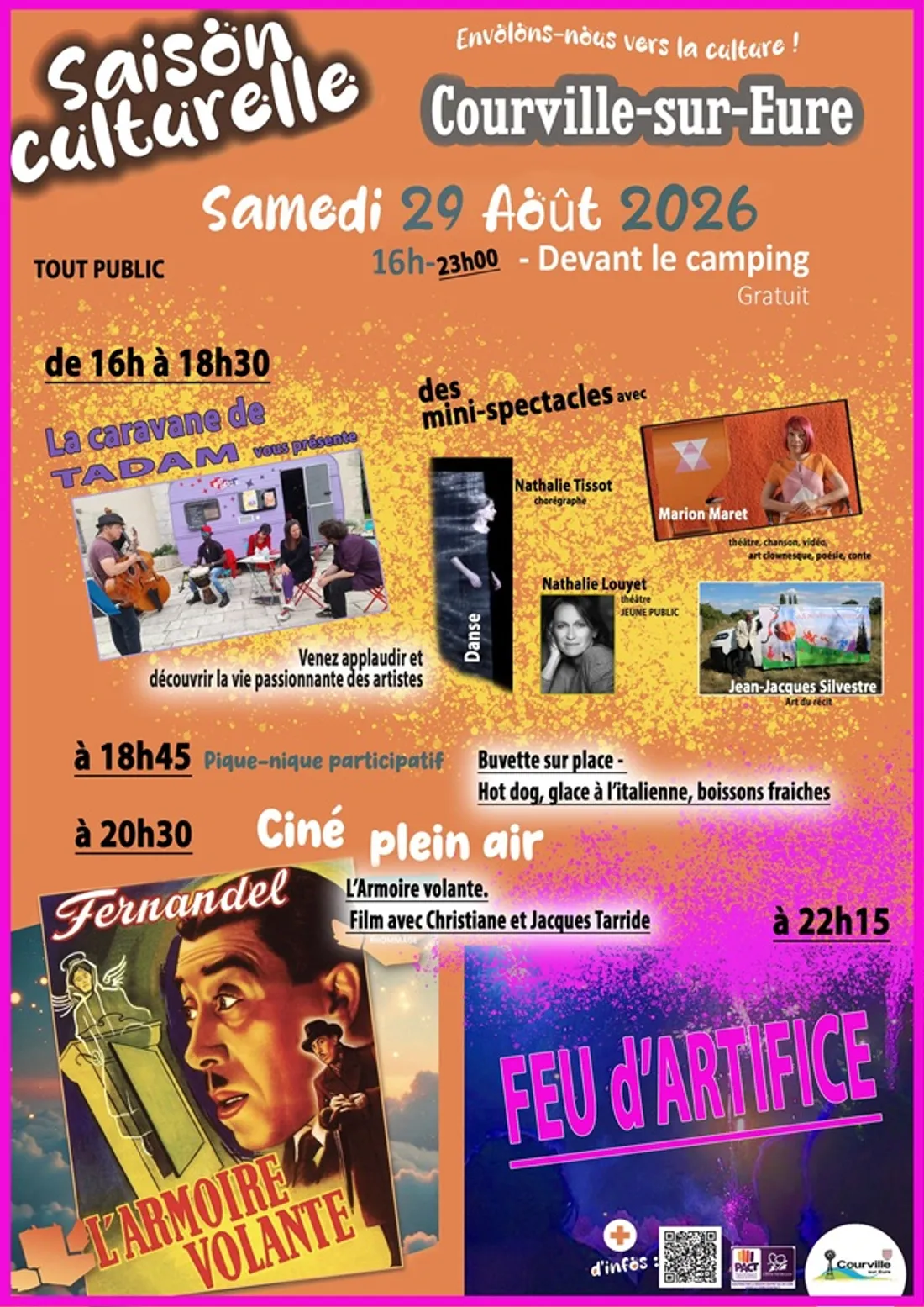 COURVILLE-SUR-EURE - Spectacles, ciné plein air et Feu d'artifice.