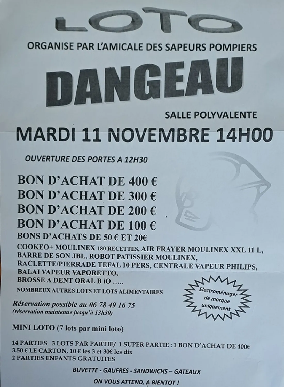 DANGEAU - Loto de l'amicale des sapeurs-pompiers