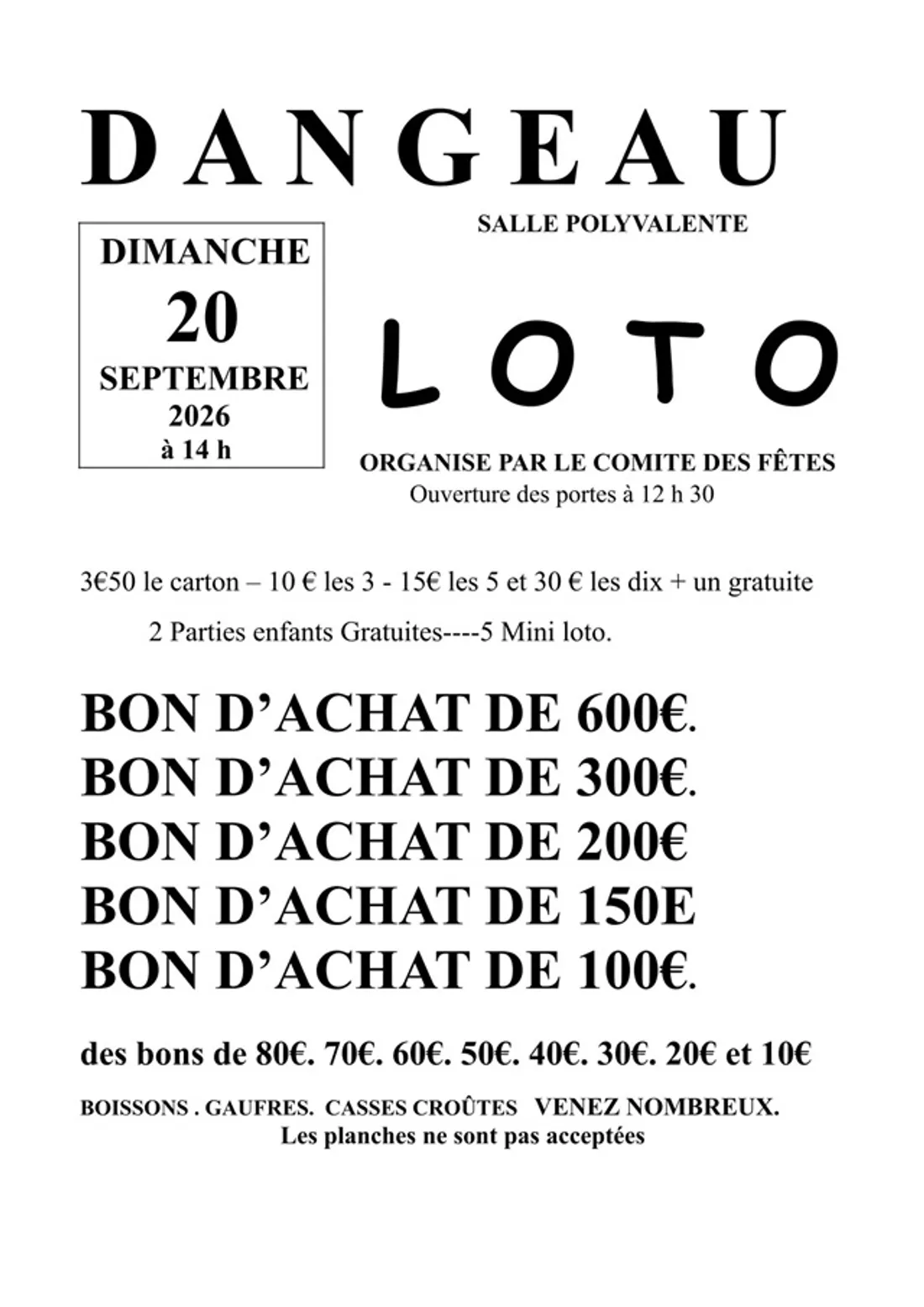 DANGEAU - Loto du comité des fêtes
