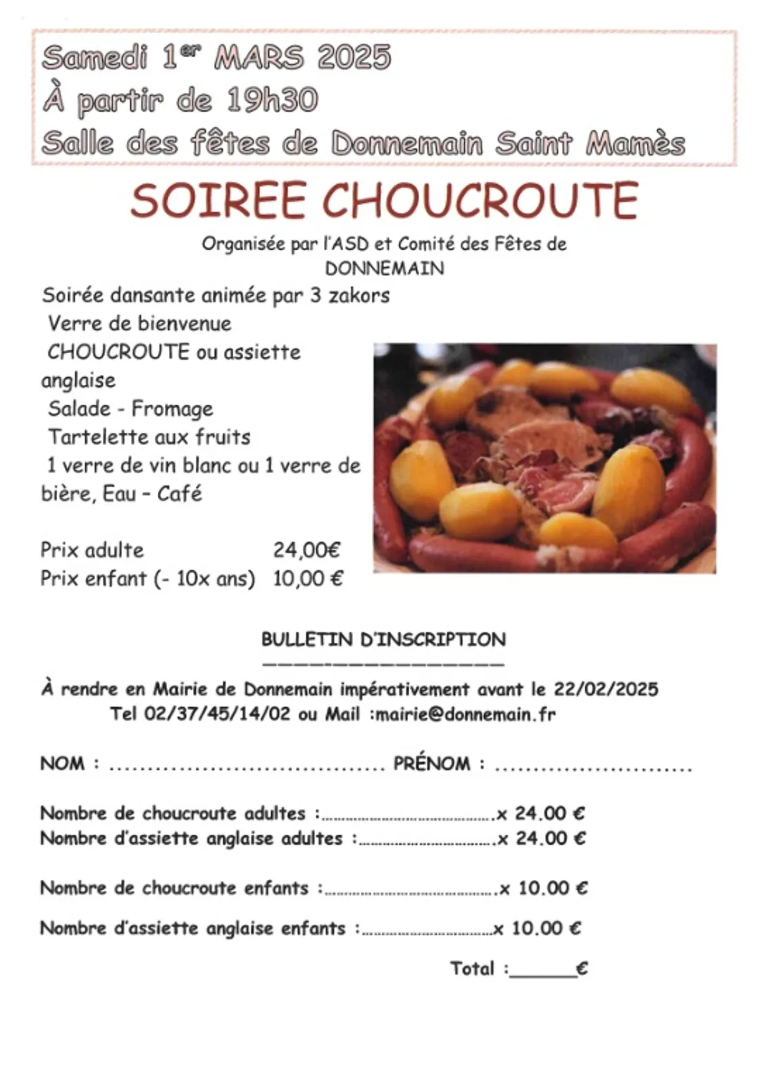 DONNEMAIN - Soirée choucroute de l'ASD et du comité des fêtes