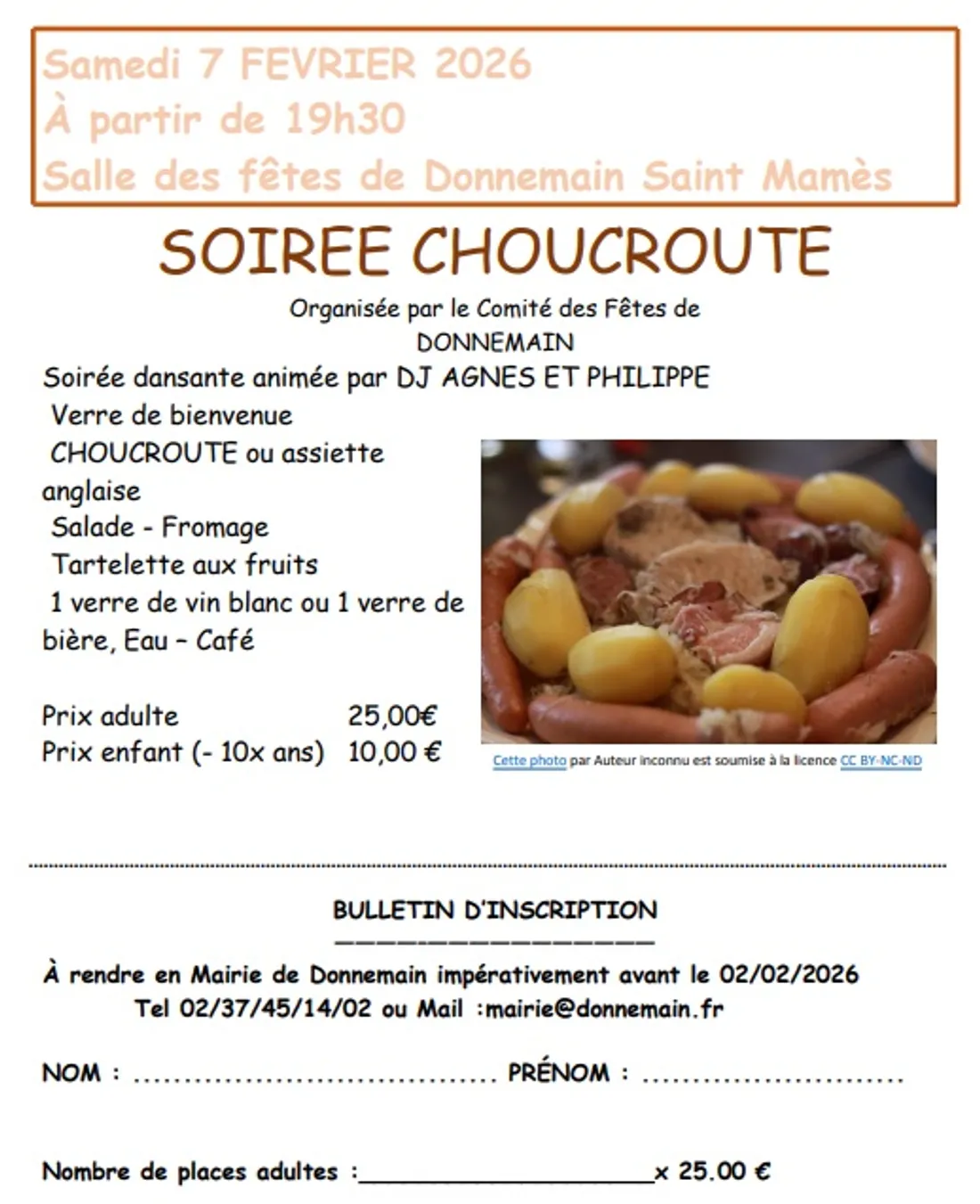 DONNEMAIN - Soirée choucroute du comité des fêtes