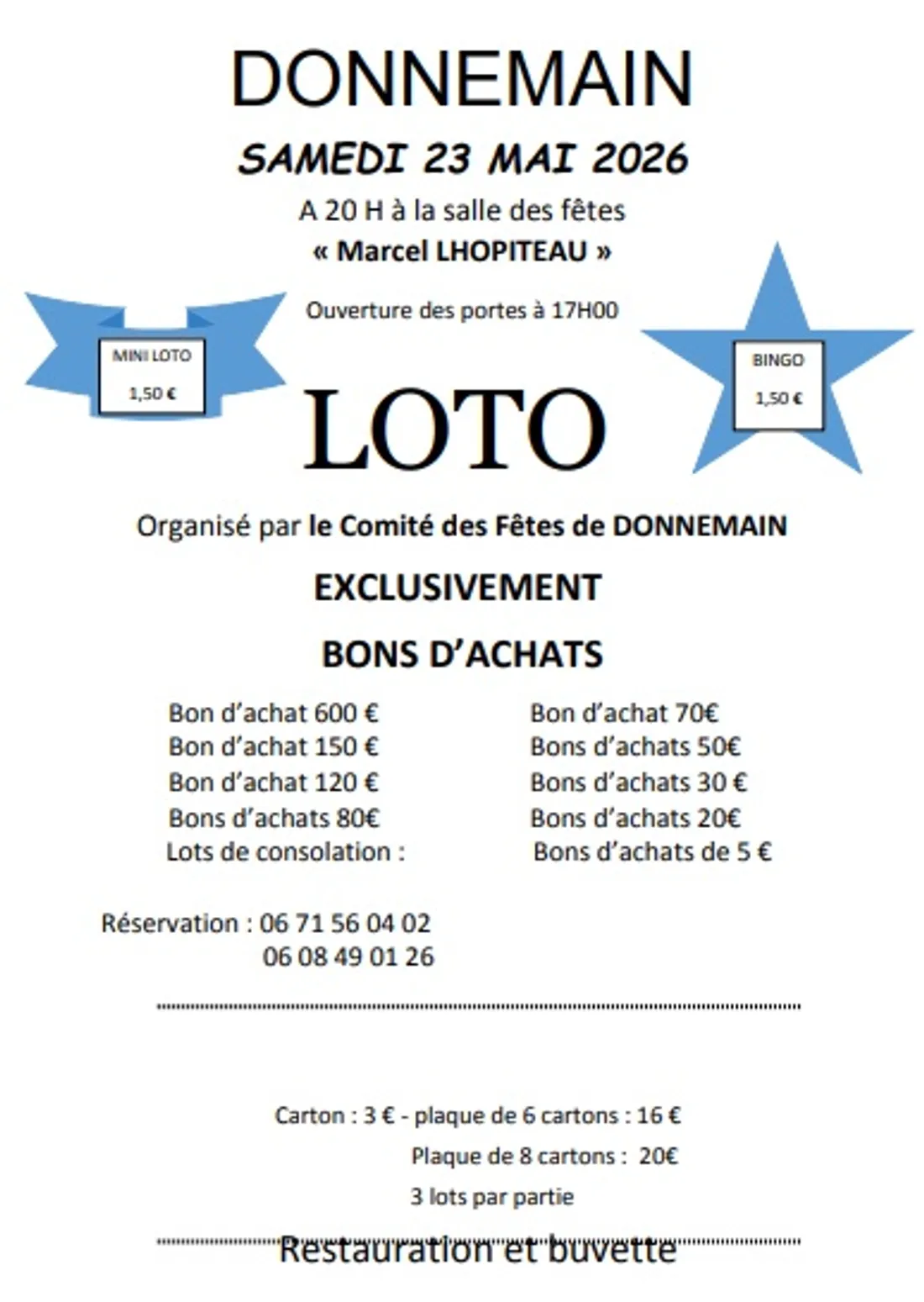 DONNEMAIN - Loto du comité des fêtes