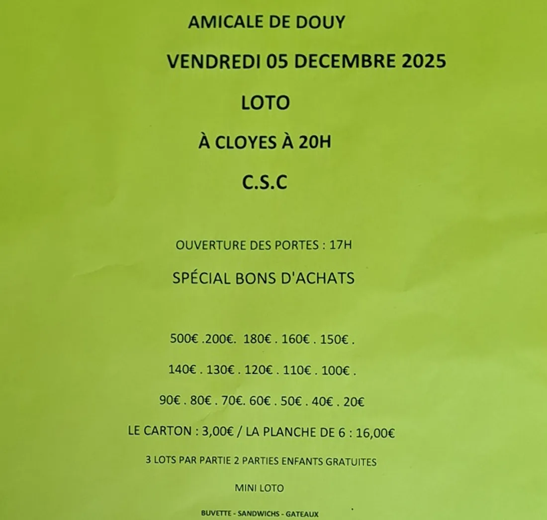 CLOYES-SUR-LE-LOIR - Loto de l'Amicale de Douy