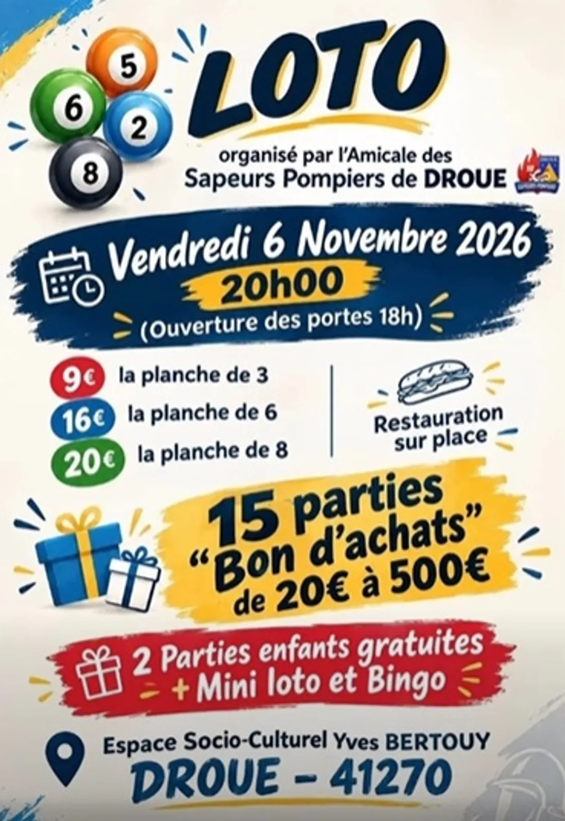 DROUÉ (41) - Loto de l'amicale des sapeurs-pompiers
