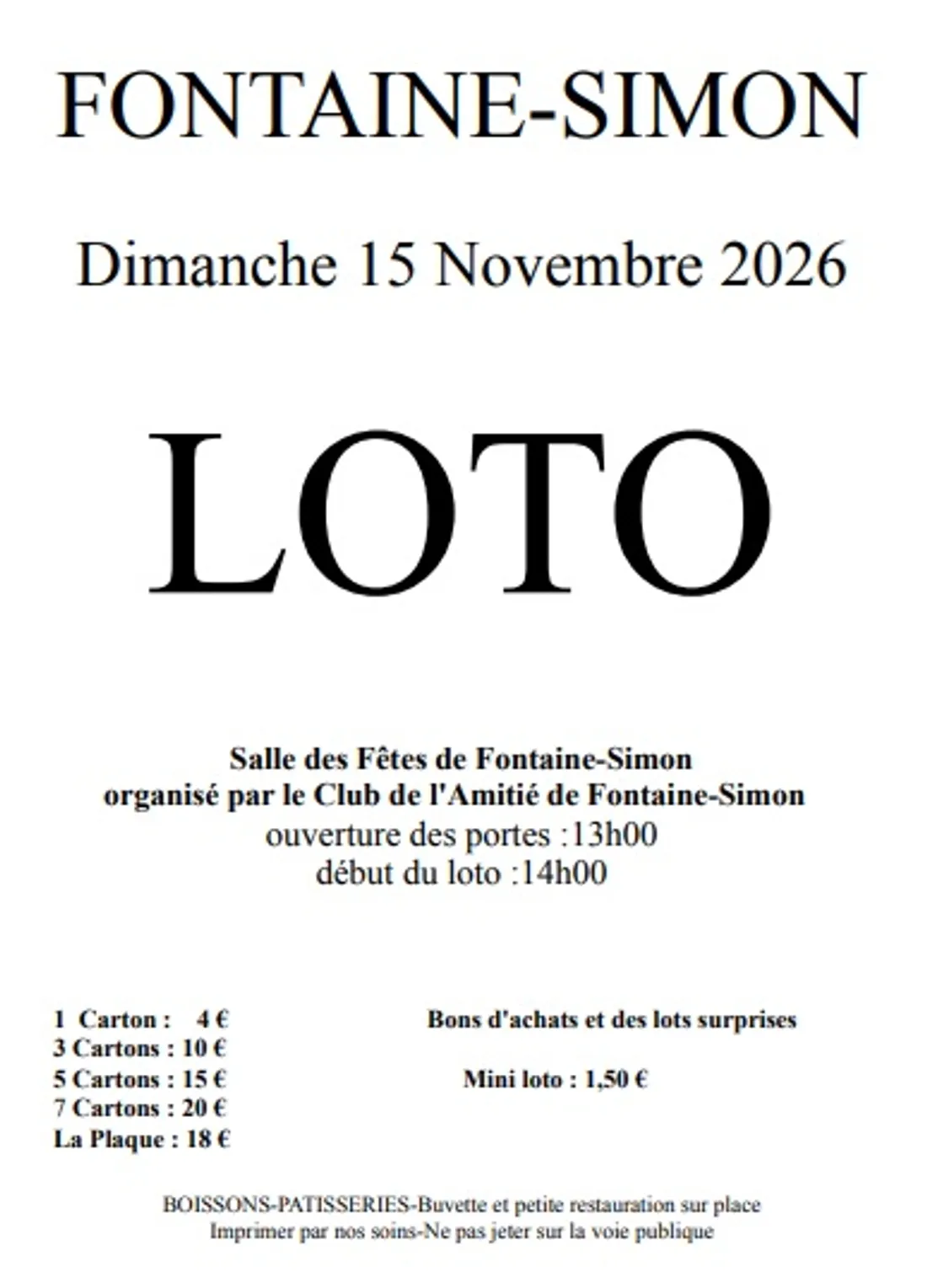 FONTAINE-SIMON - loto du club de l'amitié