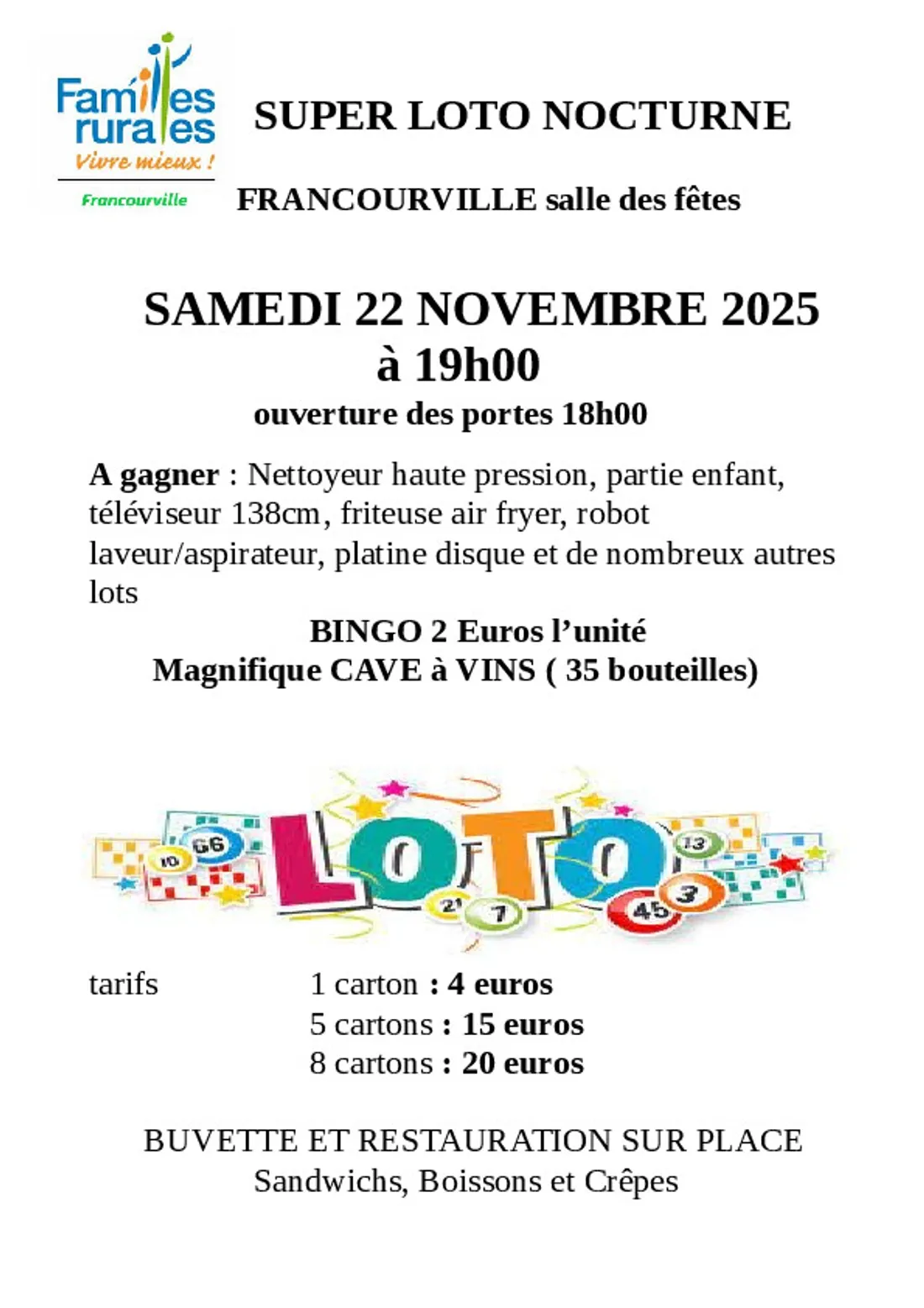 FRANCOURVILLE - Loto des Familles Rurales
