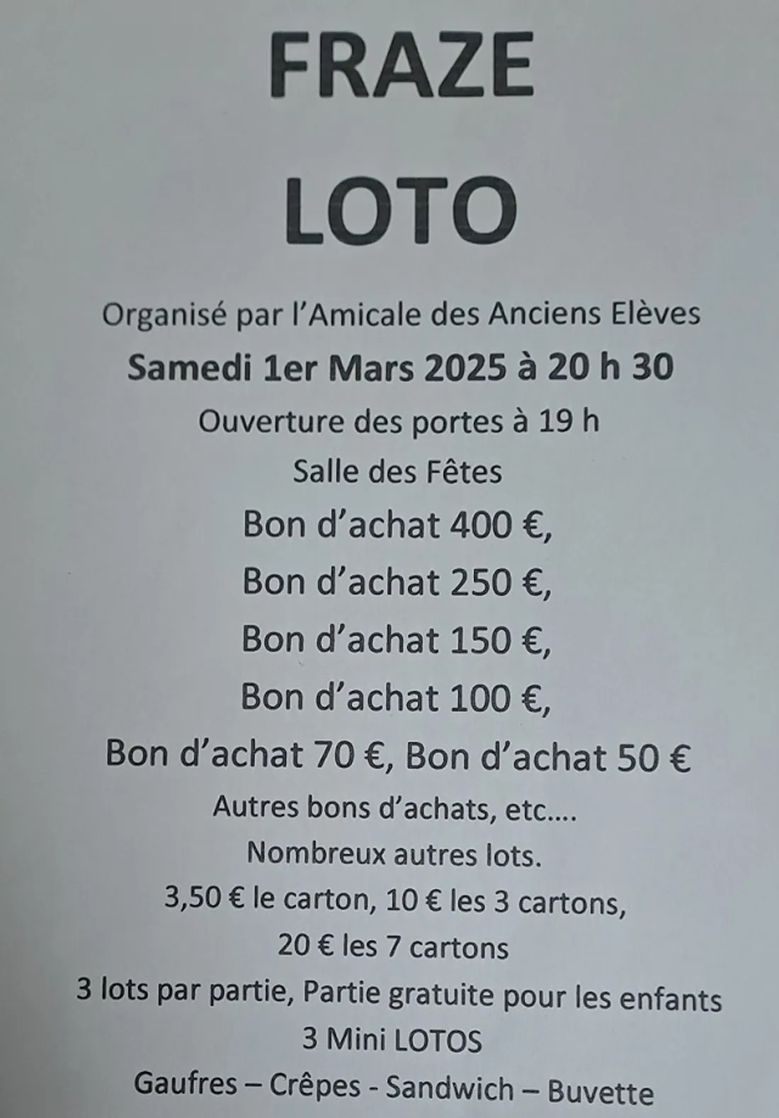 FRAZÉ - Loto de l'Amicale des Anciens Élèves