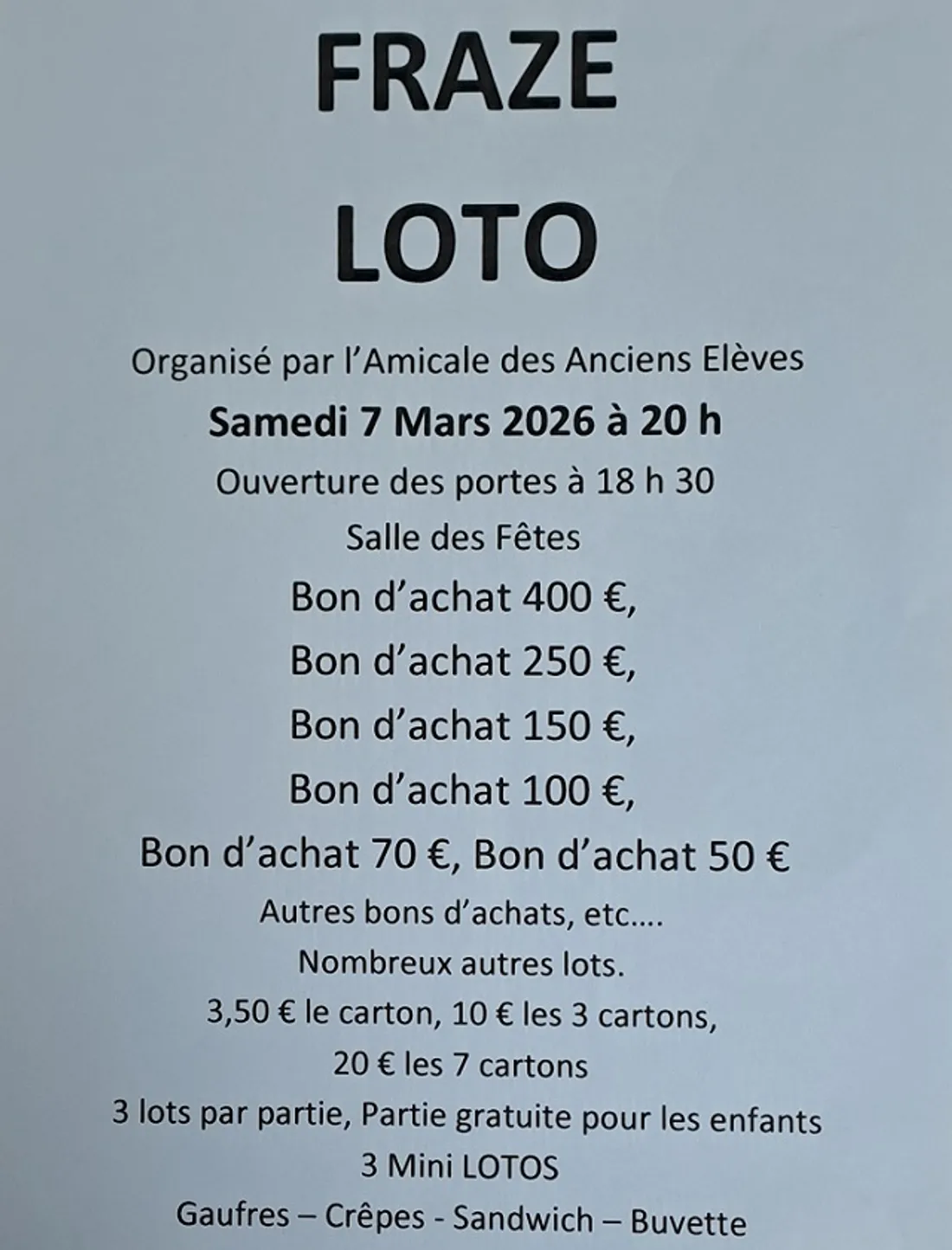 FRAZÉ - Loto de l'Amicale des Anciens Élèves
