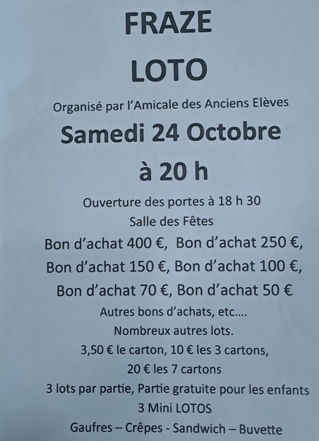 FRAZÉ - Loto de l'Amicale des Anciens Élèves