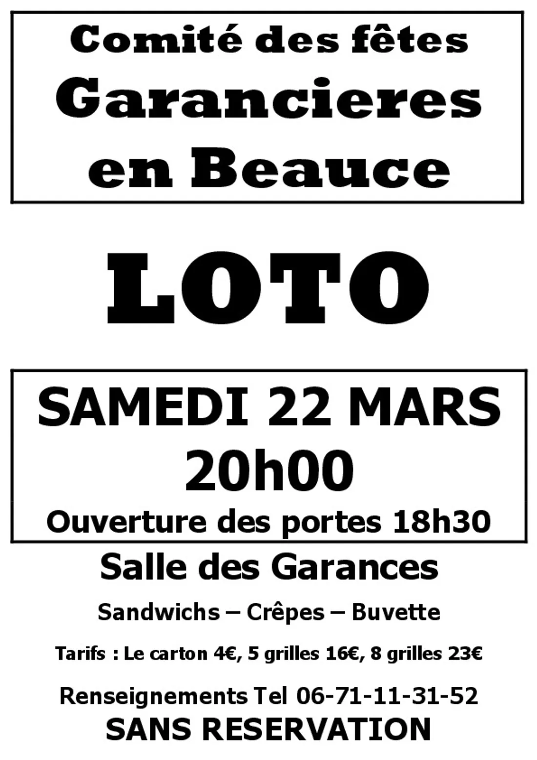 GARANCIÈRES-EN-BEAUCE - Loto du comité des fêtes