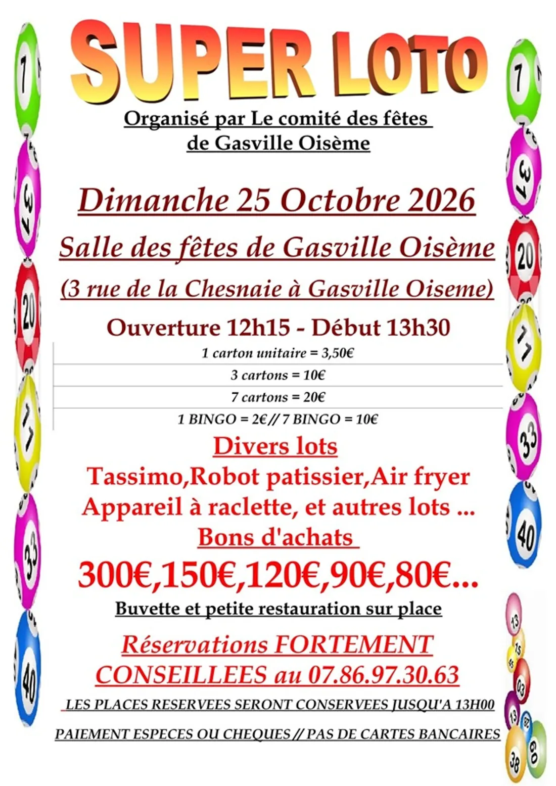 GASVILLE-OISÈME - Loto du comité des fêtes