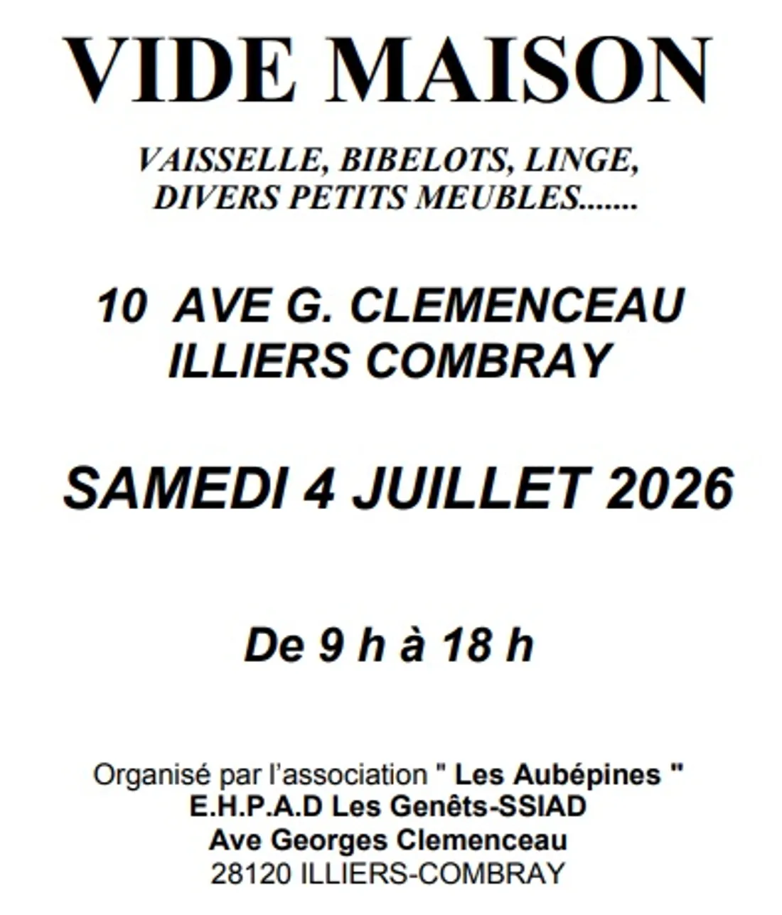 ILLIERS-COMBRAY - Vide maison de l'association Les Aubépines