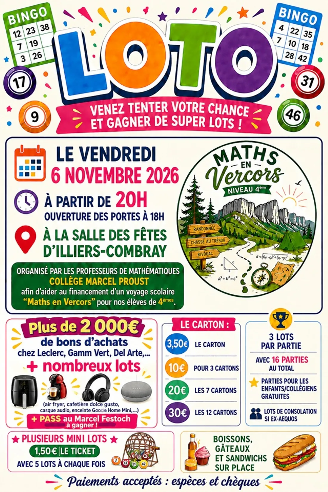 ILLIERS-COMBRAY - Loto du collège pour un voyage scolaire « Maths en Vercors »