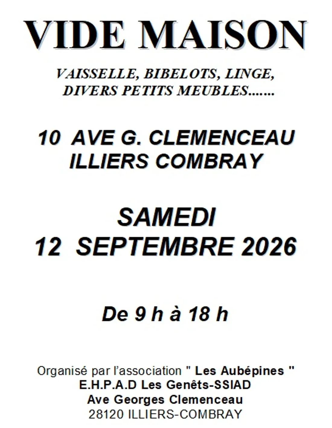ILLIERS-COMBRAY - Vide maison de l'association Les Aubépines