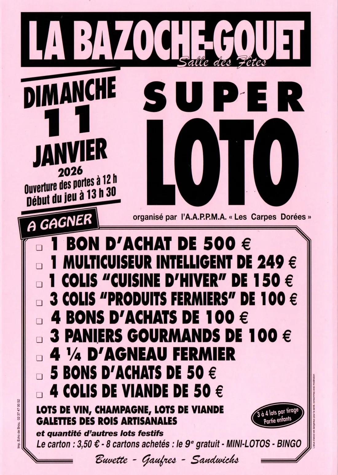 LA BAZOCHE-GOUËT - Super loto des Carpes Dorées