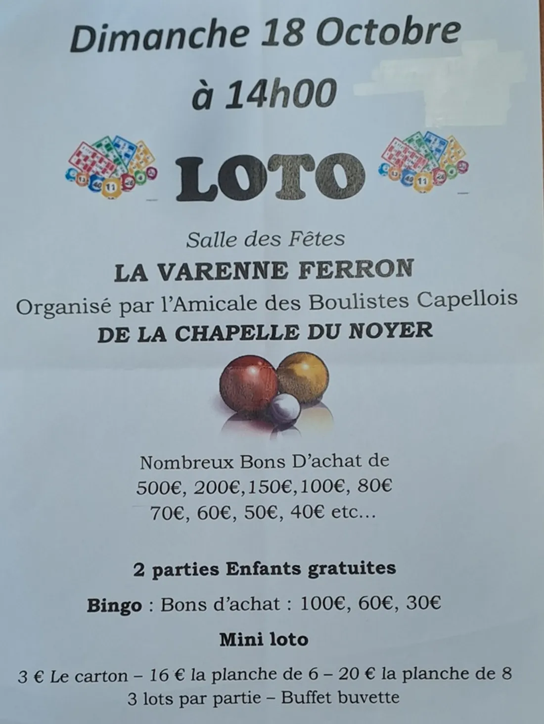 LA CHAPELLE-DU-NOYER - Loto de l'Amicale des Boulistes Capellois