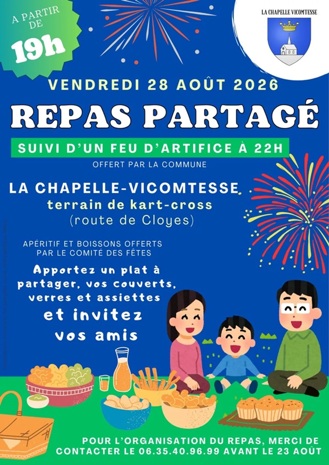 LA CHAPELLE-VICOMTESSE (41) - Repas partagé et Feu d'artifice.