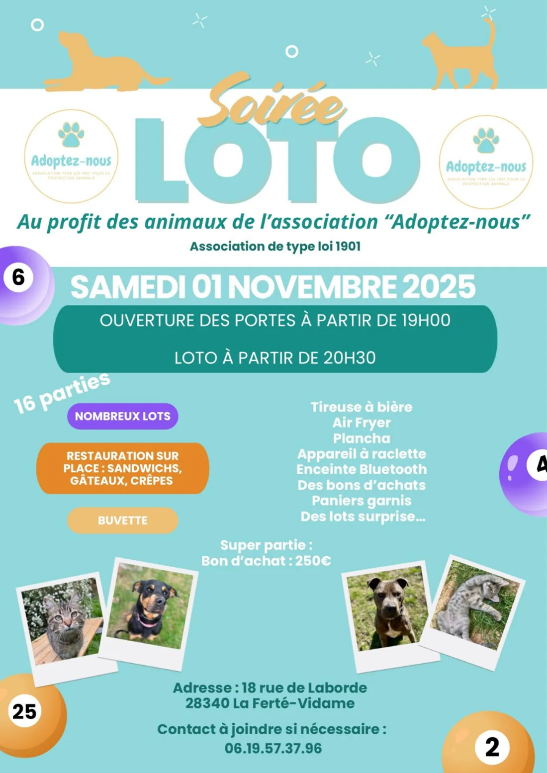 LA FERTÉ-VIDAME - Loto de l'association « Adoptez-nous »