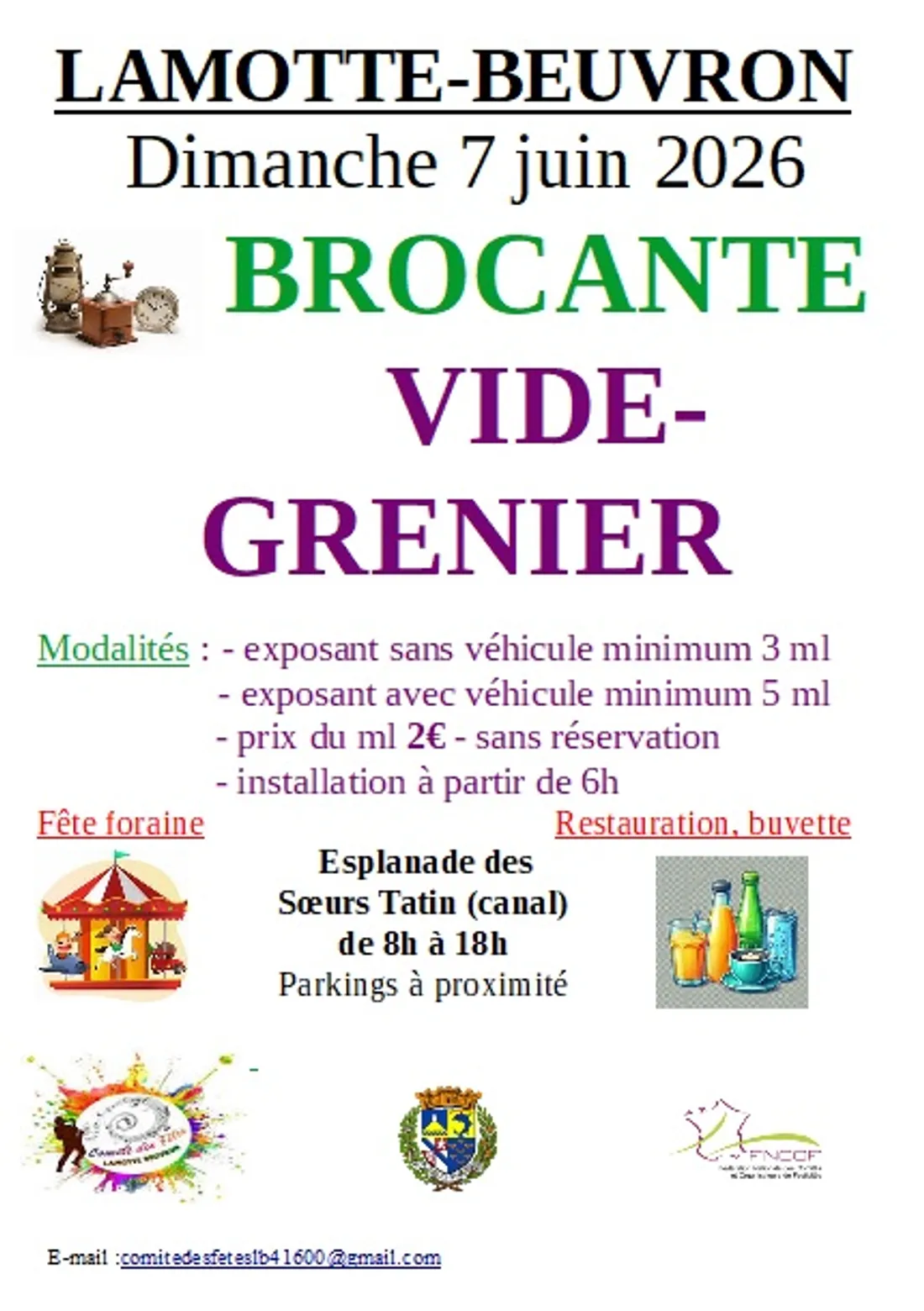 LAMOTTE-BEUVRON (41) - Brocante, Vide-greniers du comité des fêtes