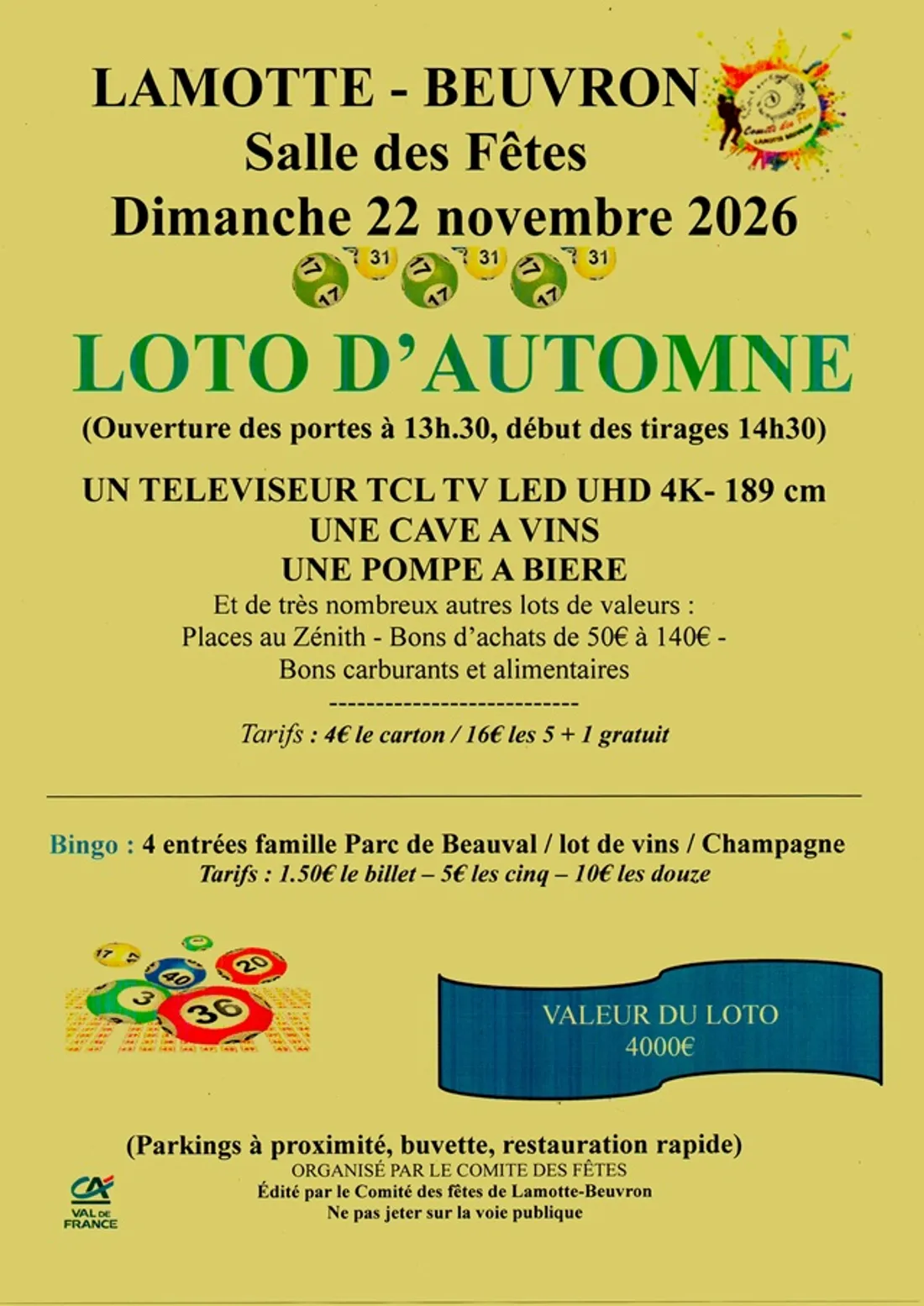 LAMOTTE-BEUVRON (41) - Loto du comité des fêtes