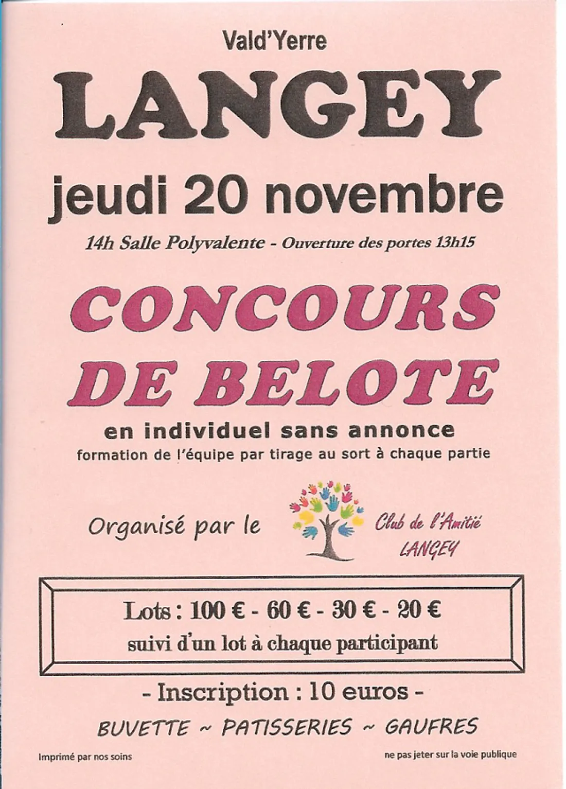 LANGEY - Concours de belote du club de l'amitié