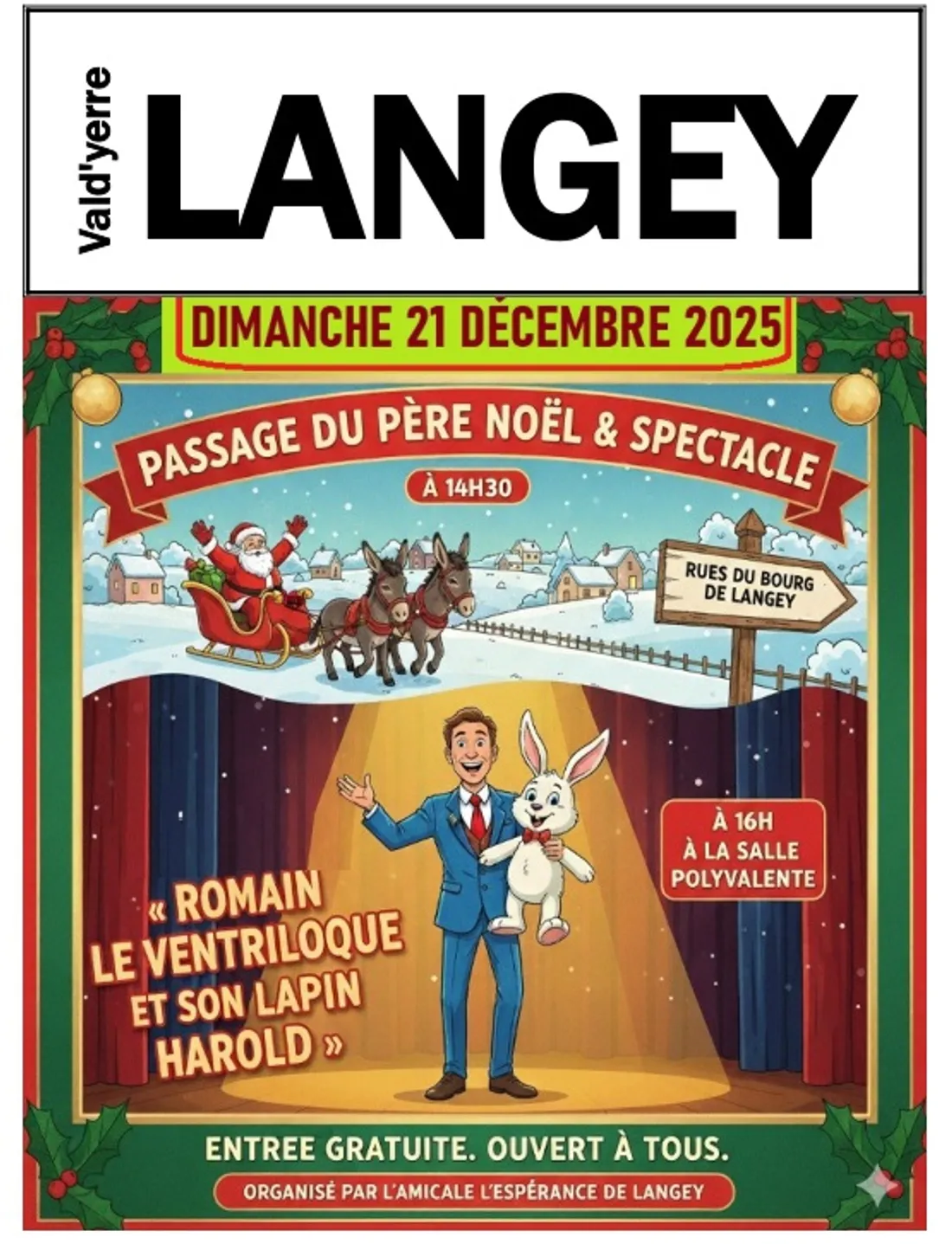 LANGEY - Passage du Père Noël et spectacle « Romain le ventriloque »