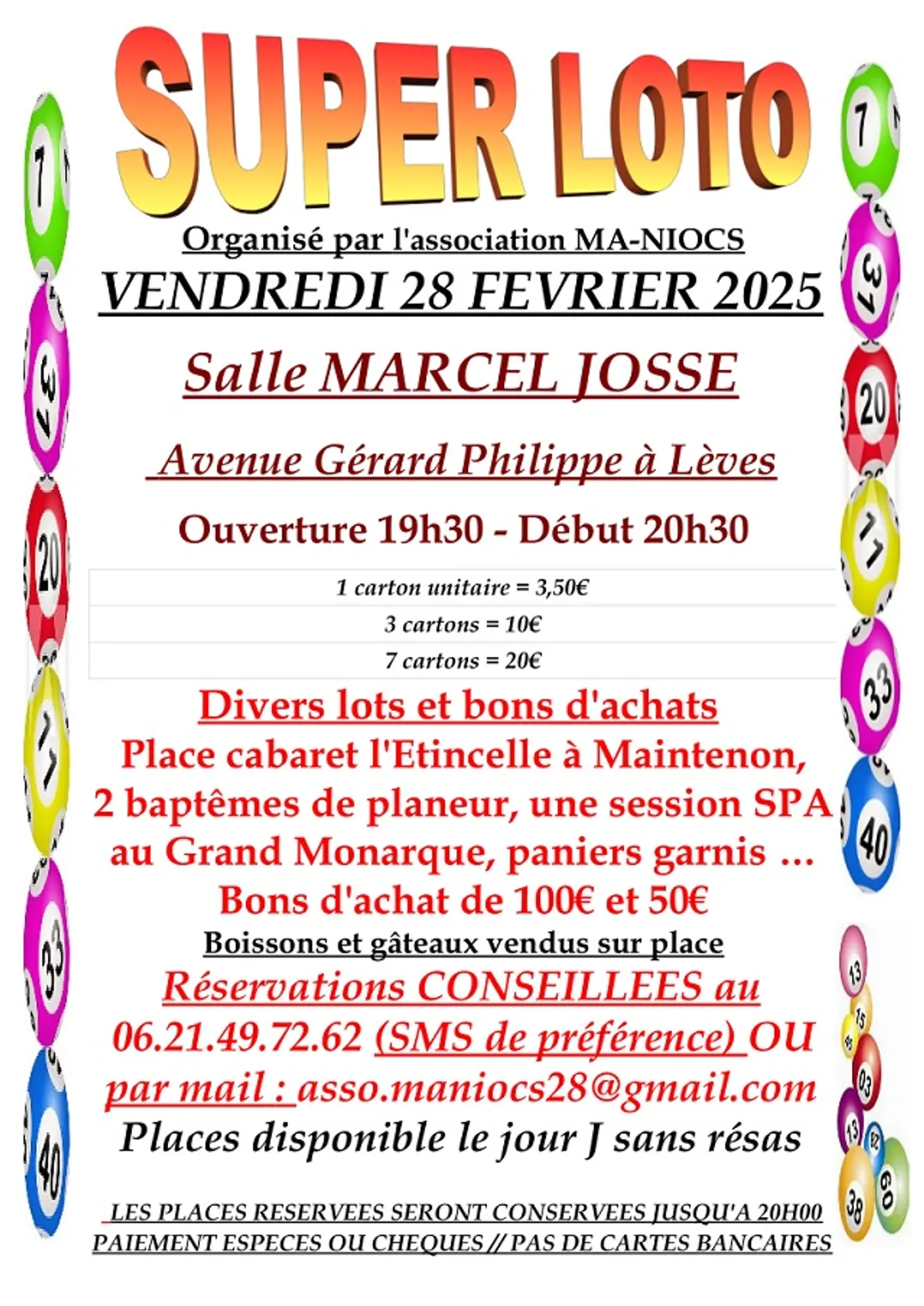LÈVES - Loto de l'association Ma-Niocs